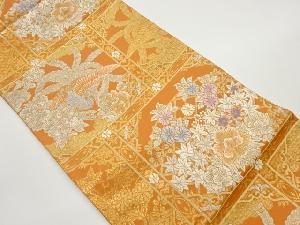 花々に鳳凰模様織出し袋帯